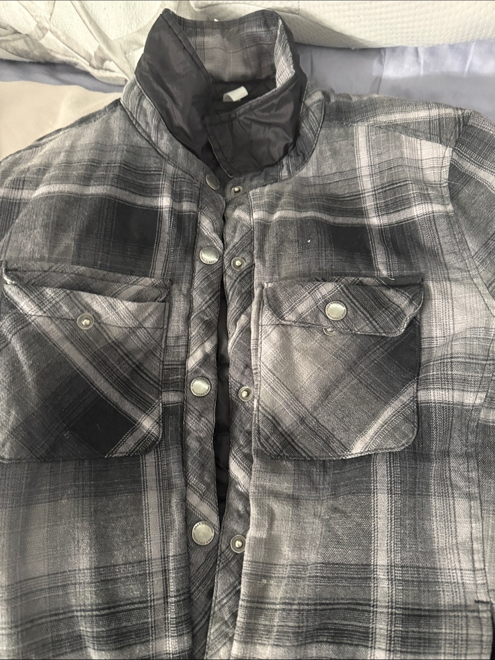 Men's Gray Plaid Snap-Front Jacket